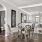 dining room with large mirror