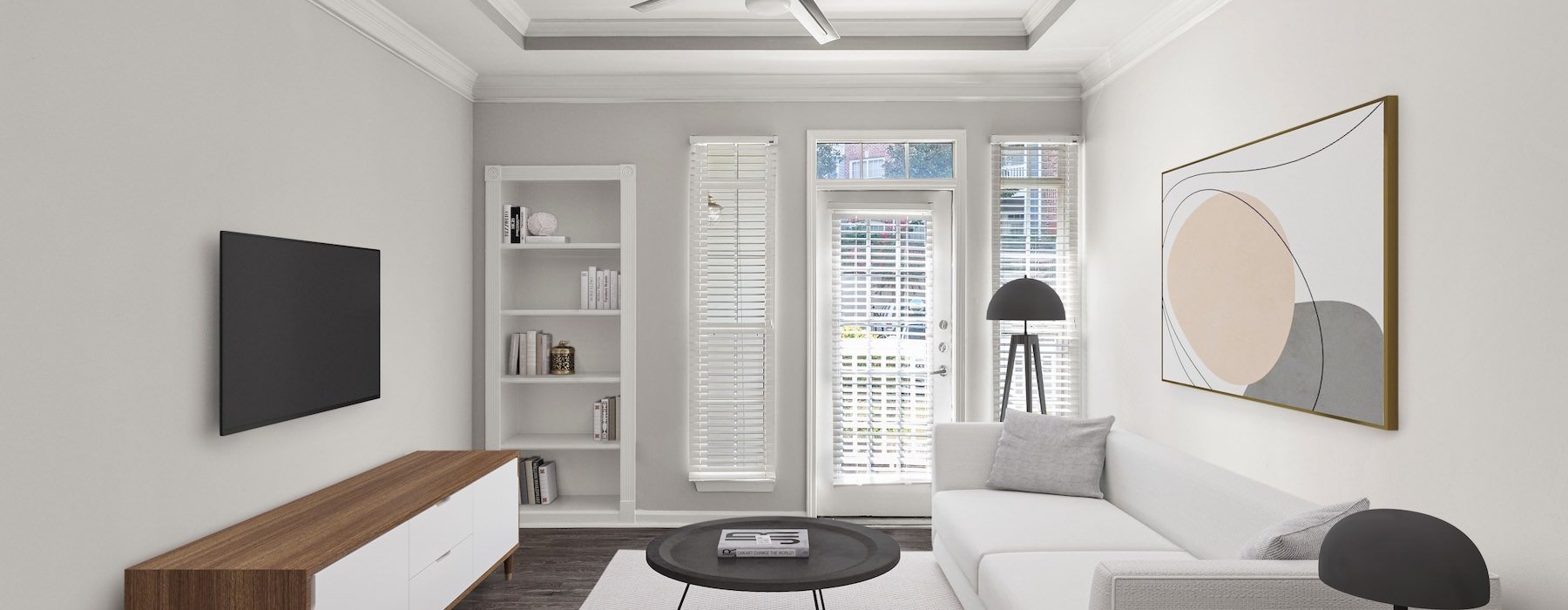 living room with large windows